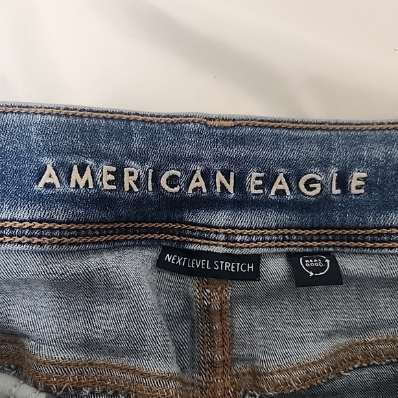 American Eagle Kick Boot Jeans 16 Blue Super Hi-Rise Next Level Stretch Flare - Picture 6 of 11